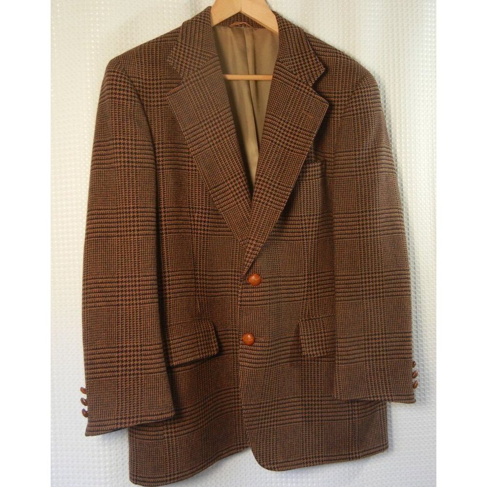 Vintage brown  plaid sport coat, Camel hair blazer, riding jacket 44" unisex fit